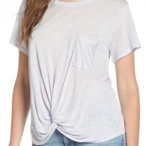 Hinge Gray Short Sleeve Knot Front Top